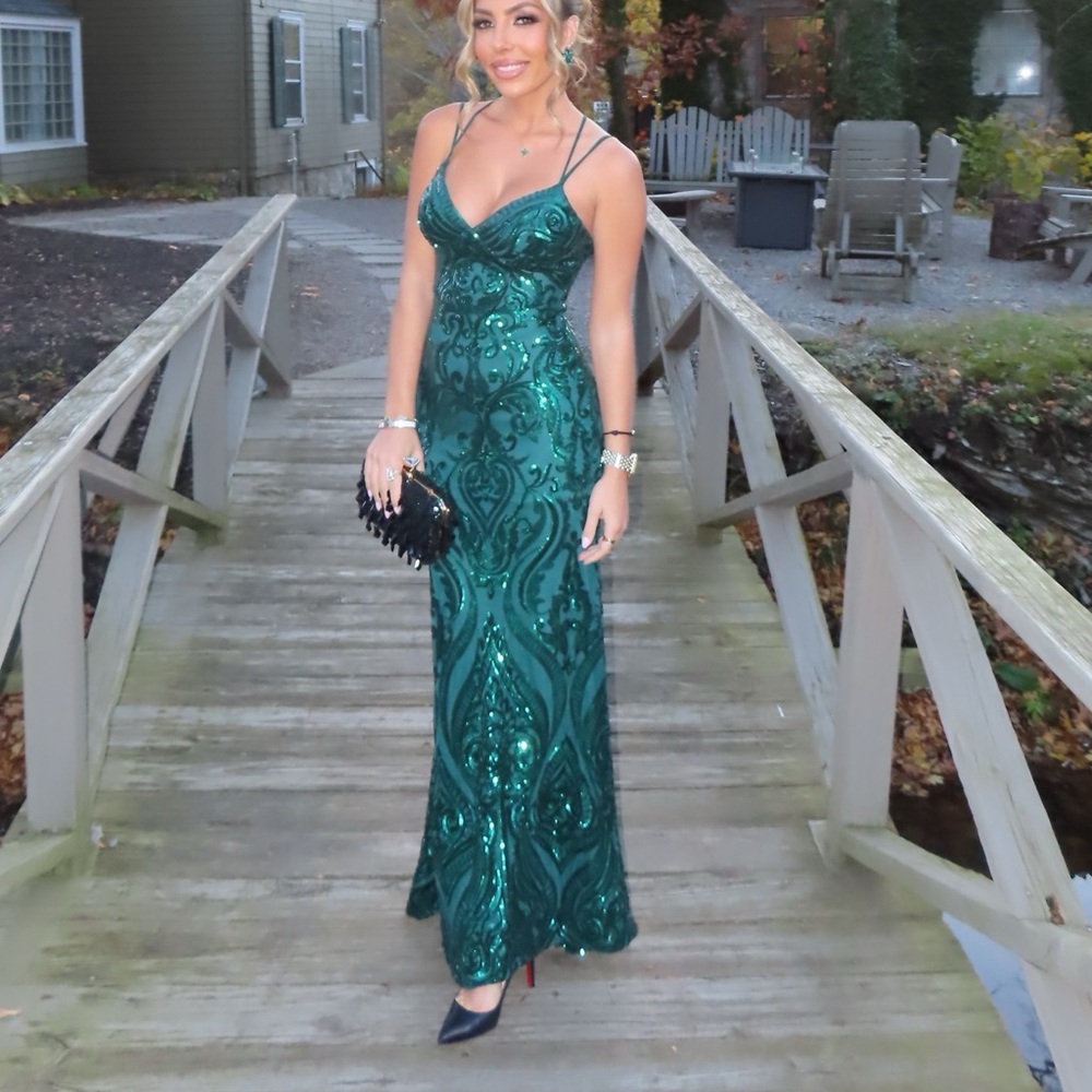 Macy's Green Sequin Evening Dress